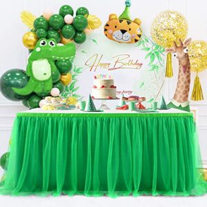 co-ave 6ft green table skirt tutu table cloth for st. patrick's day kids birthday party dessert round tables christmas home decoration(l 6(ft),h30in)