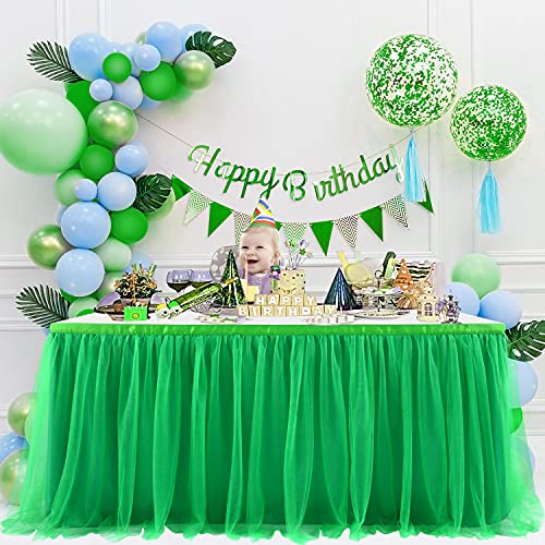 CO-AVE 6FT Green Table Skirt Tutu Table Cloth for St. Patrick's Day Kids Birthday Party Dessert Round Tables Christmas Home Decoration(L 6(ft),H30in)