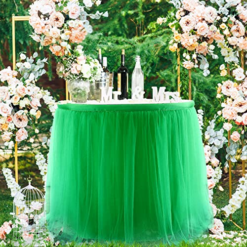 CO-AVE 6FT Green Table Skirt Tutu Table Cloth for St. Patrick's Day Kids Birthday Party Dessert Round Tables Christmas Home Decoration(L 6(ft),H30in)