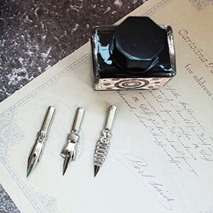 OPENDGO Antique Owl Feather Quill Pen and Ink Set Writing Quill Dip Calligraphy Pen Set for Beginners with 3 Nibs and Ink