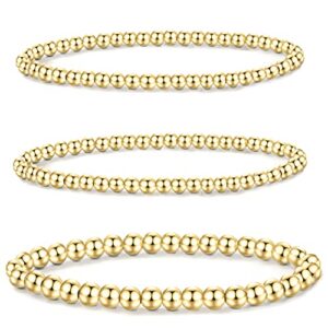 morotole 5 pcs 14k gold plated bead ball bracelet – gold beaded bracelets for women stackable stretch elastic bracelet jewelry gifts（4mm+6mm