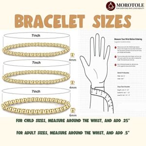MOROTOLE 5 Pcs 14K Gold Plated Bead Ball Bracelet – Gold Beaded Bracelets for Women Stackable Stretch Elastic Bracelet Jewelry Gifts（4mm+6mm