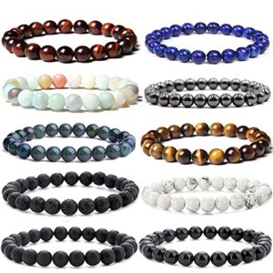 wainis 10 pcs 8mm stone semi-precious gemstones beaded bracelets for men women healing crystal stretch beaded bracelet unisex