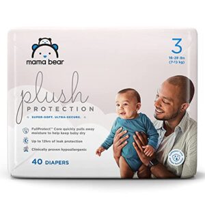 amazon brand - mama bear plush protection diapers, hypoallergenic, size 3, 40 count, white and cloud dreams