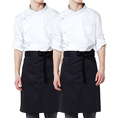 BE THE CHEF 2Pack 1 Pocket 4-Color Waist Apron for Chef, Restaurant, Pub, Cafe, Waiter, Waitress, Server (Black)