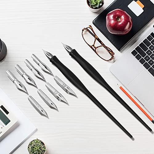 Zonon Oblique Calligraphy Dip Pen Set Include 2-in-1 Calligraphy Oblique or Straight Penholder with 8 Pieces Replacement Nibs (2 Sets)