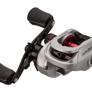 13 FISHING - Origin F1 Baitcast Reel - 6.6:1 Gear Ratio - Right Hand Retrieve (100 Size) (Fresh) - OF1-6.6-RH, Silver/Black/Red