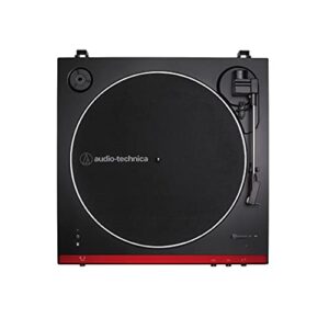 Audio-Technica AT-LP60XBT Stereo Turntable with Bluetooth (Red & Black) + Anti-Static Record Brush + 1/8 Inch Dual RCA Adapter Cable + Photo4Less Cleaning Cloth - Top Value Bundle