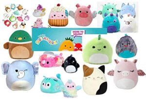 squishmallow official kellytoy mystery 4 pack ~ 8 inch, 5 inch, 3.5 inch clip and 2" mini squishville set
