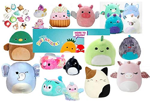 Squishmallow Official Kellytoy Mystery 4 Pack ~ 8 inch, 5 inch, 3.5 inch Clip and 2" Mini Squishville Set