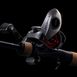 13 FISHING - Origin F1 Baitcast Reel - 6.6:1 Gear Ratio - Right Hand Retrieve (100 Size) (Fresh) - OF1-6.6-RH, Silver/Black/Red