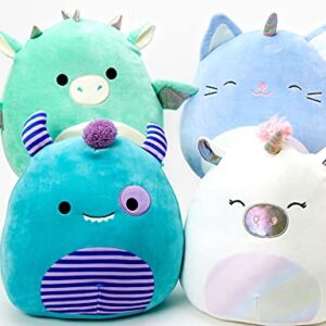 Squishmallow Official Kellytoy Mystery 4 Pack ~ 8 inch, 5 inch, 3.5 inch Clip and 2" Mini Squishville Set