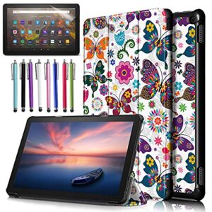 epicgadget case for amazon fire hd 10 / fire hd 10 plus (11th generation, 2021 released) - lightweight tri-fold stand auto wake/sleep folio cover case + 1 screen protector and 1 stylus (butterfly)