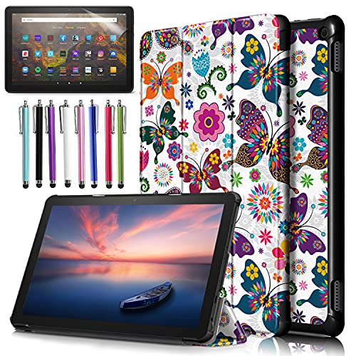 EpicGadget Case for Amazon Fire HD 10 / Fire HD 10 Plus (11th Generation, 2021 Released) - Lightweight Tri-fold Stand Auto Wake/Sleep Folio Cover Case + 1 Screen Protector and 1 Stylus (Butterfly)