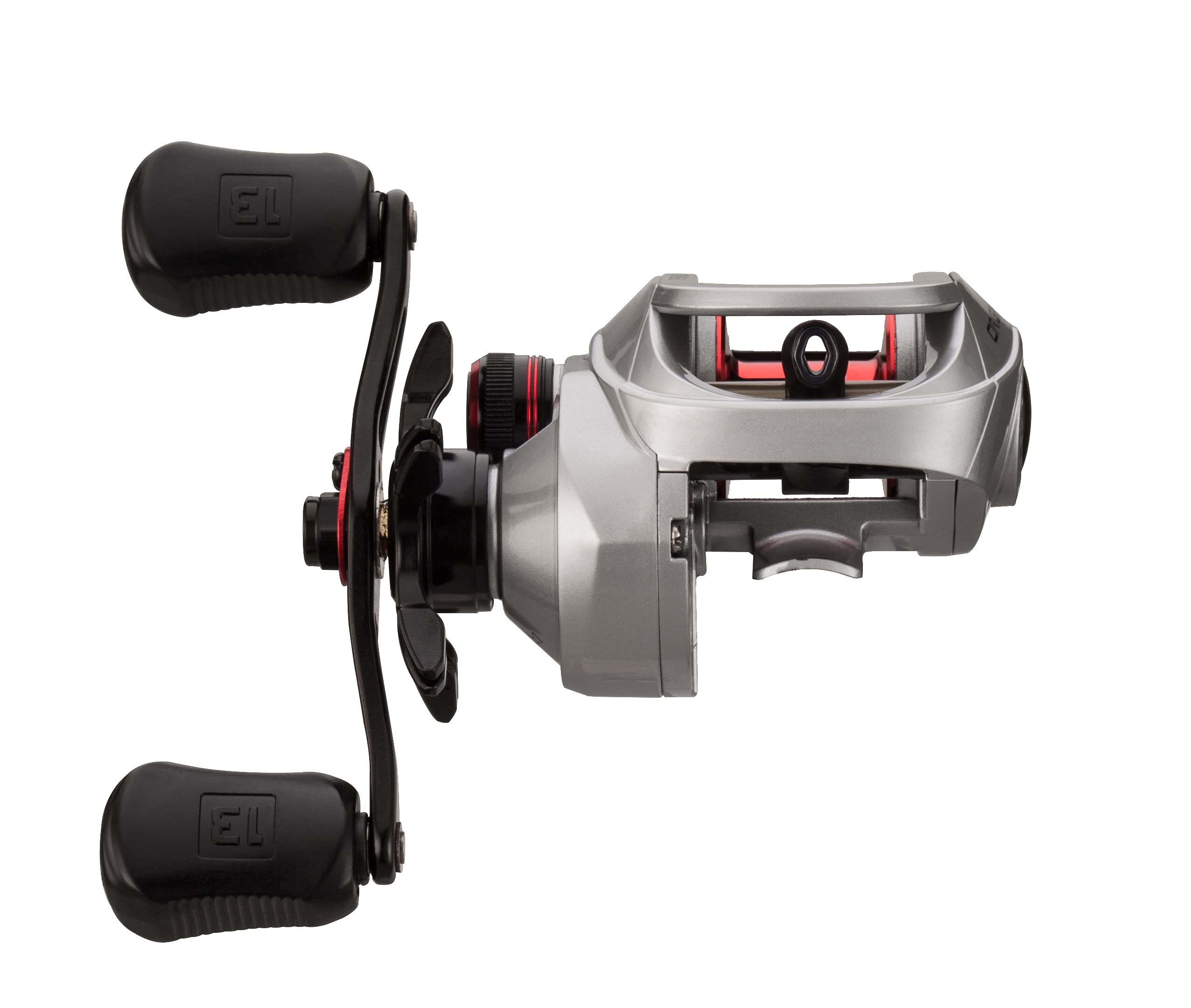 13 FISHING - Origin F1 Baitcast Reel - 6.6:1 Gear Ratio - Right Hand Retrieve (100 Size) (Fresh) - OF1-6.6-RH, Silver/Black/Red