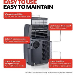 Honeywell Classic Portable Air Conditioner with Dehumidifier & Fan, Cools Rooms Up to 500 Sq. Ft., Black