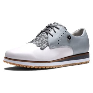 footjoy women's sport retro previous season style golf shoe, white/grey/leopard, 9