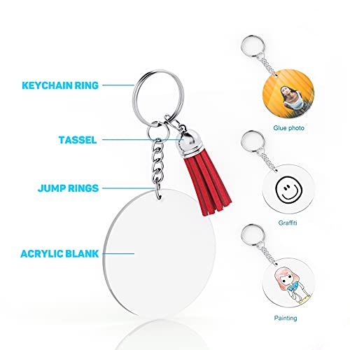 JIARON Acrylic Blank Keychains, 200Pcs Acrylic Blank Keychain kits with 50 Pcs Acrylic Keychain Blanks, 50 Pcs Keychain Tassels 50 Pcs Key Rings with Chain and 50 Pcs Jump Rings for DIY Keychain