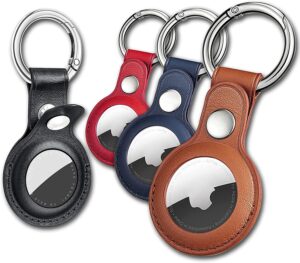 eusty air tag keychain for apple airtags holder, 4 pack protective leather airtags case tracker cover with air tag holder, airtag key ring compatible with apple new airtag dog collar (multi-color)