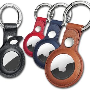 Eusty Air Tag Keychain for Apple Airtags Holder, 4 Pack Protective Leather Airtags Case Tracker Cover with Air Tag Holder, Airtag Key Ring Compatible with Apple New AirTag Dog Collar (Multi-Color)