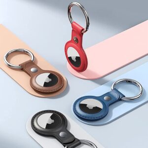 Eusty Air Tag Keychain for Apple Airtags Holder, 4 Pack Protective Leather Airtags Case Tracker Cover with Air Tag Holder, Airtag Key Ring Compatible with Apple New AirTag Dog Collar (Multi-Color)