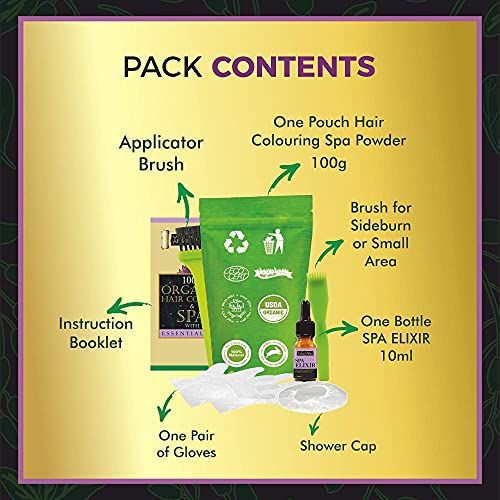 Indus Valley Natural Organic Hair Color with Spa for Hair Conditioning, Dye Up to 20% Grey Coverage, Ecocert, Vegan, USDA Organic, Certified –Soft Black (100g+10ml)