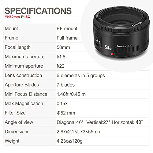 YONGNUO YN50mm F1.8, Standard Prime Auto Focus Lens for Canon Full Frame SLR EF Mount Cameras