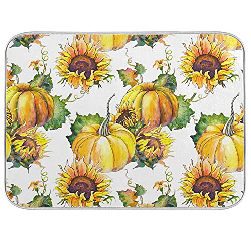 susiyo Autumn Pumpkins Sunflowers Dish Drying Mat for Kitchen, 18x24 inch Absorbent Dishes Drainer Pad for Kitchen Countertop