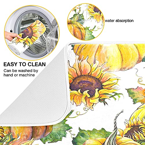 susiyo Autumn Pumpkins Sunflowers Dish Drying Mat for Kitchen, 18x24 inch Absorbent Dishes Drainer Pad for Kitchen Countertop