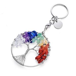 manifo 7 chakra keyring healing crystal tree of life keychain gemstone key chain charm for women