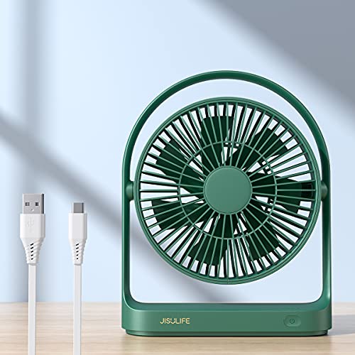 JISULIFE Desk Fan, Mini Desk Fan with 4 Speeds, USB Small Portable Desktop Fan with Unique Design for Home Desktop Office Table Bedroom, Ultra Quiet, Strong Wind, 330°Rotate-Dark Green