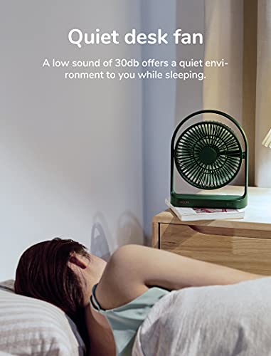 JISULIFE Desk Fan, Mini Desk Fan with 4 Speeds, USB Small Portable Desktop Fan with Unique Design for Home Desktop Office Table Bedroom, Ultra Quiet, Strong Wind, 330°Rotate-Dark Green