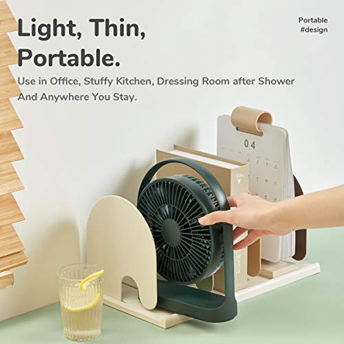 JISULIFE Desk Fan, Mini Desk Fan with 4 Speeds, USB Small Portable Desktop Fan with Unique Design for Home Desktop Office Table Bedroom, Ultra Quiet, Strong Wind, 330°Rotate-Dark Green