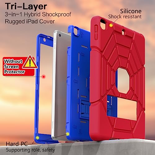 Grifobes for iPad 6th/5th Generation Cases 2018/2017, iPad Air 2 Case 2014 9.7 inch, Heavy Duty Shockproof Rugged Protective iPad 5 6 Gen 9.7" Case with Stand for Kids Boys Children (Red+Blue)