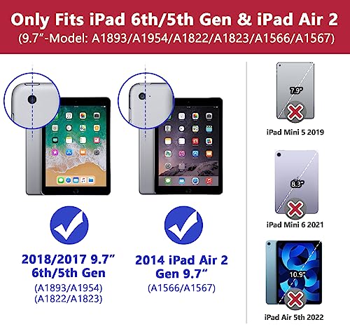 Grifobes for iPad 6th/5th Generation Cases 2018/2017, iPad Air 2 Case 2014 9.7 inch, Heavy Duty Shockproof Rugged Protective iPad 5 6 Gen 9.7" Case with Stand for Kids Boys Children (Red+Blue)