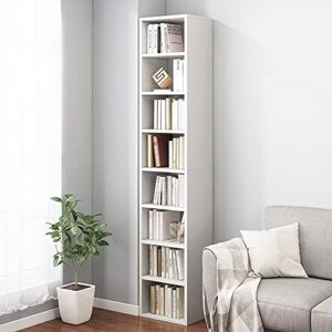 iotxy small narrow corner bookcase - 71 inches tall gap freestanding storage cabinet, 8 lattices open shelves tower rack, cubes bookshelf in white