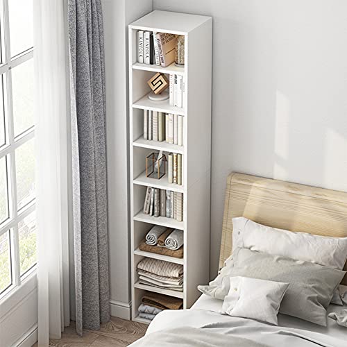 IOTXY Small Narrow Corner Bookcase - 71 Inches Tall Gap Freestanding Storage Cabinet, 8 Lattices Open Shelves Tower Rack, Cubes Bookshelf in White