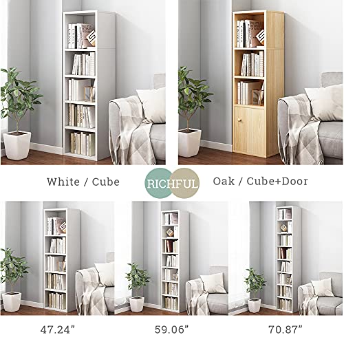 IOTXY Small Narrow Corner Bookcase - 71 Inches Tall Gap Freestanding Storage Cabinet, 8 Lattices Open Shelves Tower Rack, Cubes Bookshelf in White