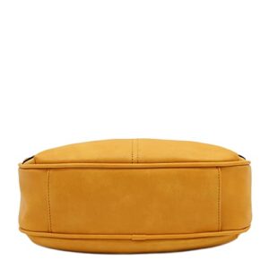 FashionPuzzle Faux Leather Two Front Zipper Pocket Crossbody Saddle Bag (Mustard) One Size