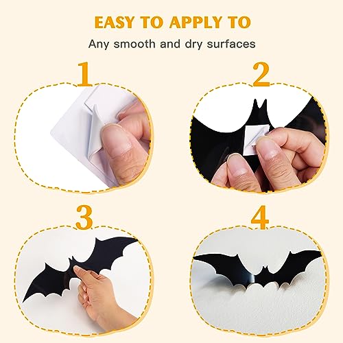 Bats Wall Decor, 88 Pcs DIY 3D Bats Halloween Decorations, 4 Different Sizes PVC Bat Stickers for Home Decor/Indoor Party Decorations, Double-Sided Adhesive Included