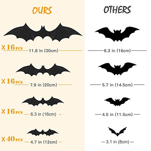 Bats Wall Decor, 88 Pcs DIY 3D Bats Halloween Decorations, 4 Different Sizes PVC Bat Stickers for Home Decor/Indoor Party Decorations, Double-Sided Adhesive Included