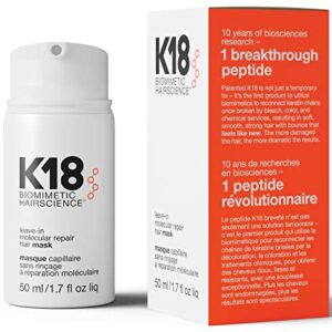 K18 Leave-In Molecular Repair Hair Mask Treatment to Repair Damaged Hair - 4 Minutes to Reverse Damage from Bleach, Color, Chemical Services, 50 ml