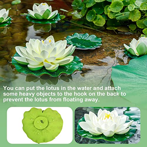 16Pcs Artificial Floating Pool Flowers, Ivory White Plastic Lotus Flower with Water Lily Pads, Pond Pool Lotus Ornaments for Patio Garden Aquarium Home Party Wedding Decor