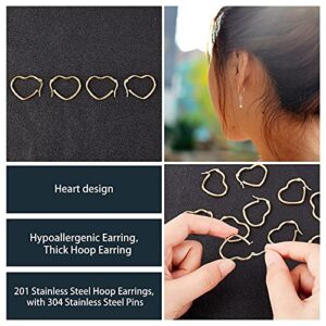 UNICRAFTALE About 36pcs Heart Hoop Earrings Golden Hypoallergenic Earring Hoops Stainless Steel Ear Wires Components 12 Gauge Huggie Earrings for Women Jewellery Making 29mm