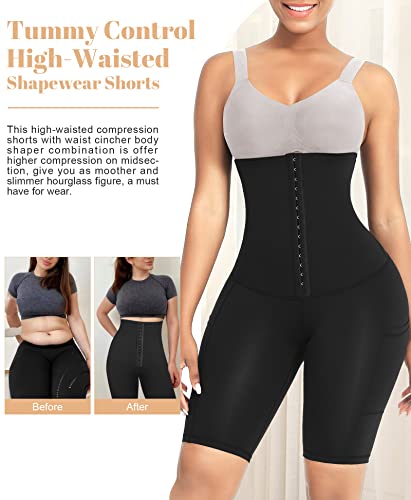 FeelinGirl Tummy Control Shapewear Shorts for Women High Waisted Body Shaper Waist Trainer Leggings with Pockets