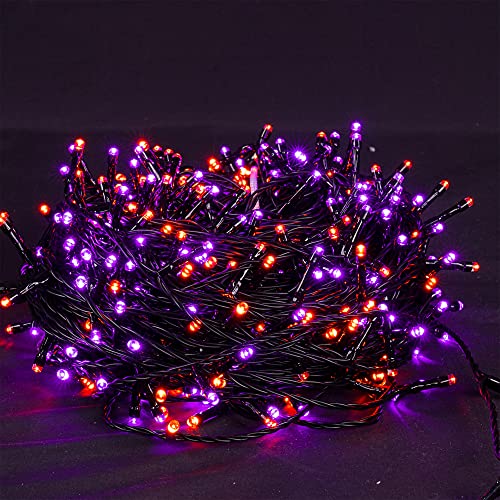 DAZZLE BRIGHT Halloween 300 LED String Lights, 100FT String Lights with 8 Lighting Modes, Halloween Decorations for Party Carnival Supplies, Outdoor Yard Garden Decor (Purple & Orange)