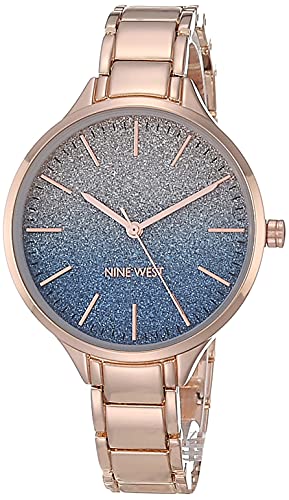 Nine West Women Japanese Quartz Dress Watch with Metal Strap, Rose Gold, 12 (Model: NW/2336BLRG)