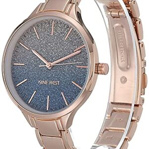 Nine West Women Japanese Quartz Dress Watch with Metal Strap, Rose Gold, 12 (Model: NW/2336BLRG)