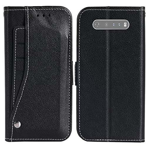 Asuwish Compatible with LG V60 ThinQ V60ThinQ 5G G9 Thin Q Wallet Case Wrist Strap Lanyard Leather Flip Card Holder Stand Cell Accessories Phone Cover for LGV60 V 60 60ThinQ 60V Women Men Black