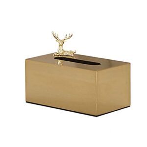 tissue box cover rectangular，modern metal tissue box cover， rectangular holder for storage on bathroom vanity, countertop, bedroom dresser, night stand, desk, table (color : golden deer)
